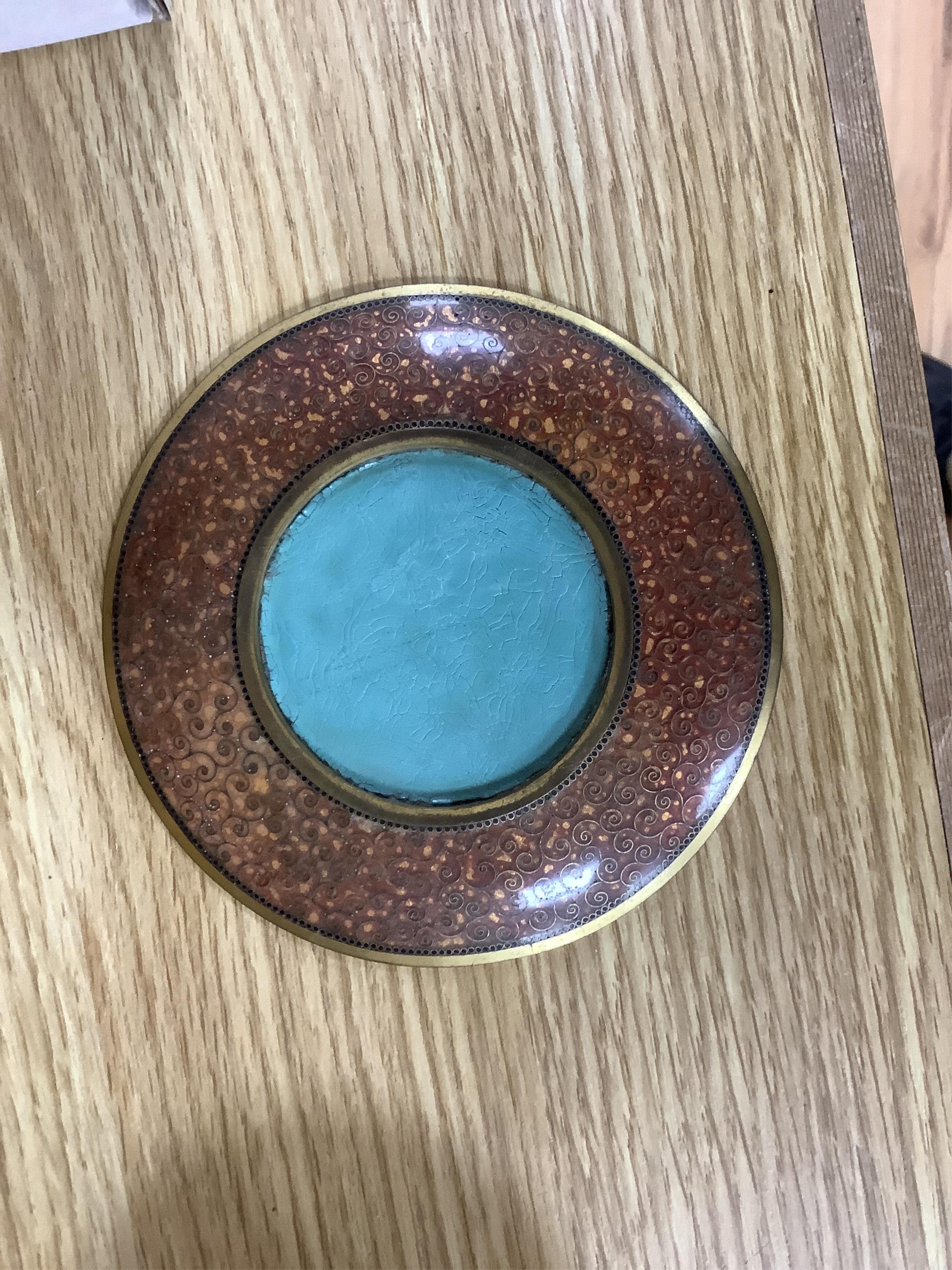 A collection of Japanese cloisonne vases to include a small ‘crane’ dish, together with a lacquered box, largest 12.5cm high. Condition - mostly fair/good